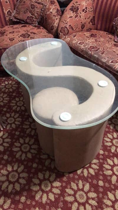 Glass Top Coffee Table with 2 Cushioned Stools