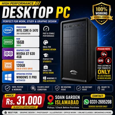 Core i5 3rd Gen | 16GB RAM | GT 630 4GB | SSD | Windows 11 Pro