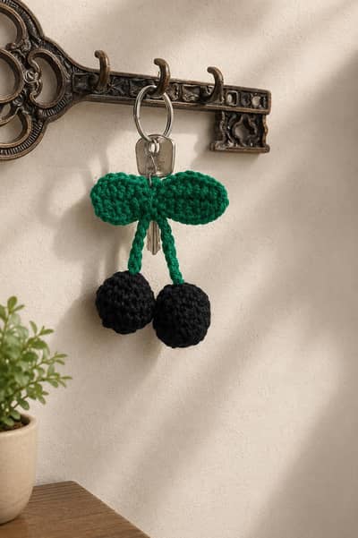 Handmade Crochet Cherry Keychain | Cute Key Holder