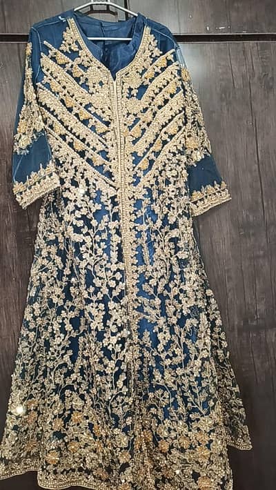 Designer Teal Blue Heavy Embroidered Maxi Frock - 3 Piece (Worn Once)