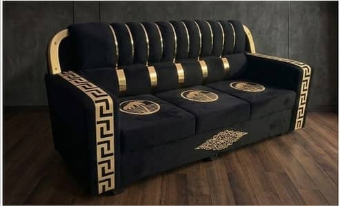 Royal Black & Gold Sofa Set! Custom Design! 10 Year Foam Warranty