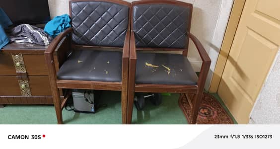 2 Chairs wooden leather back and seat. Wood all okay 7/10