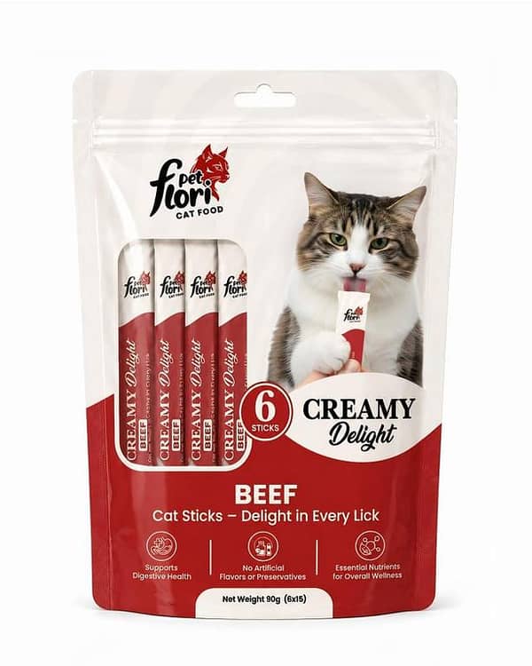 Flori Pet Creamy Delight Cat Treats 90g (6x15g) – Premium Lickable Purée Cat Sticks in 6 Irresistible Flavors (Beef, Tuna, Chicken, Rabbit, Salmon & Fish Oil, Chicken & Cat Grass)