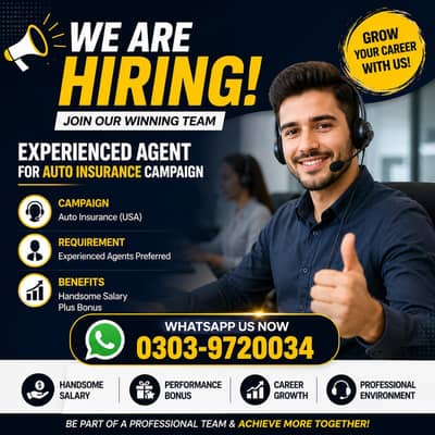 We are Hiring Experience Agent for Auto insurance