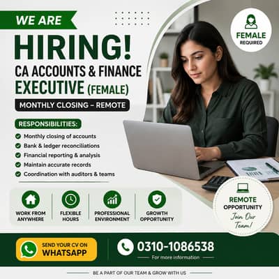  Female Accounts & Finance Executive Required – Remote