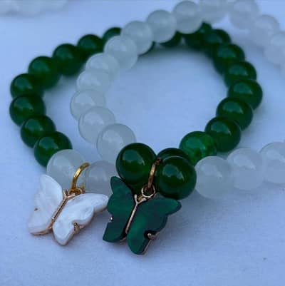  Independence Day Green & White Beaded Bracelet