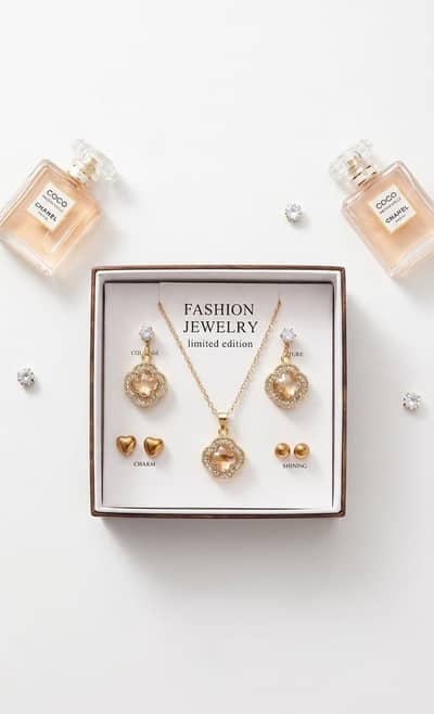 Elegant Jewelry Set - Necklace, Earrings & Tops