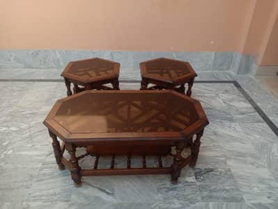 Pure Wooden 3-Piece Table Set | Center Table + 2 Side Tables