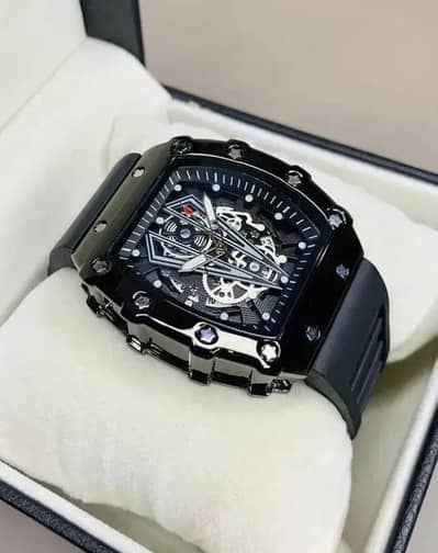 Richard black belt skeleton watch