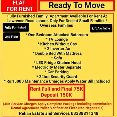Fully Furnished Family Apartment For Rent At Lawrence Road Lahore