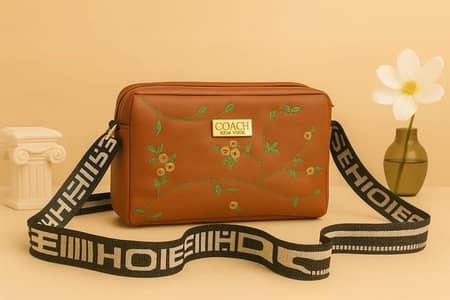 Girls Mustard PU Leather Embroidered Crossbody Bag- Multiple purpose