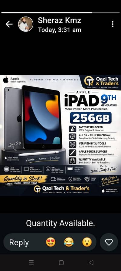 Apple iPad 9th Generation 256 gb