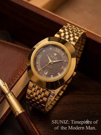Star Collection Golden Men's Watch – Working Date & Steel Chain
