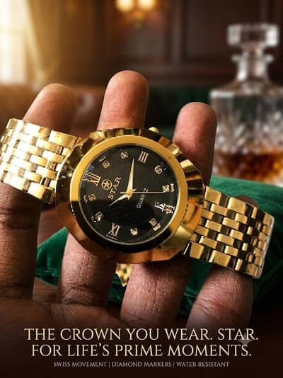 Star Collection Golden Men's Watch – Working Date & Steel Chain