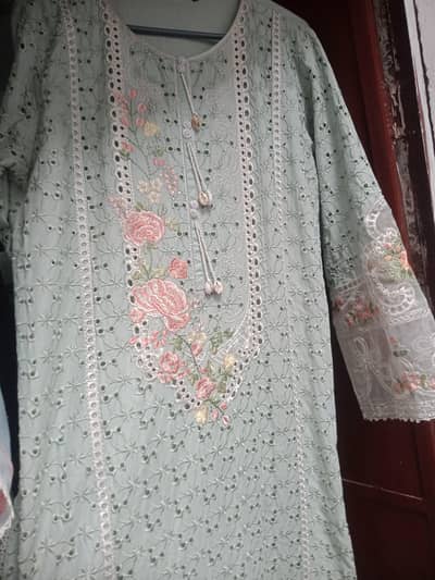 embroidered exercise teach the suit with simple trouser and dopatta