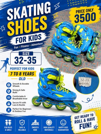 Kids Skating Shoes | Size 32–35 | For 7–8 Years Kids | Only Rs. 3,500