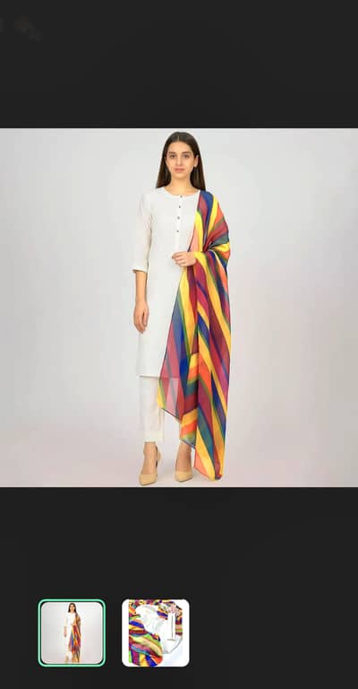 White Katan Silk 3-Piece Suit with Vibrant Organza Dupatta