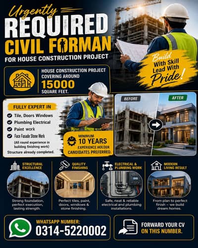 Urgent Required Civil Foreman