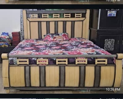 wooden double bed  with wall mirror with springe mattress