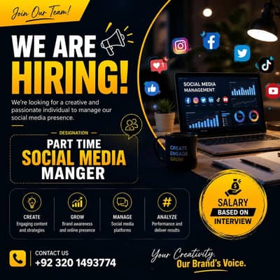 We are hiring part time Social Media Manger | Jobs