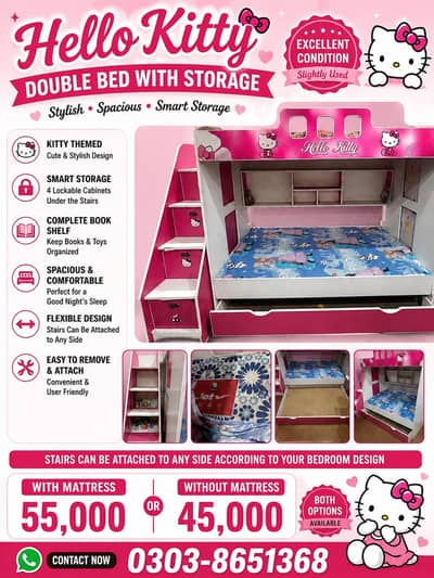 Hello kitty double bed / bunk bed with storage for sale 