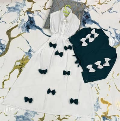 Girls Georgette Bow top Maxi set Green White