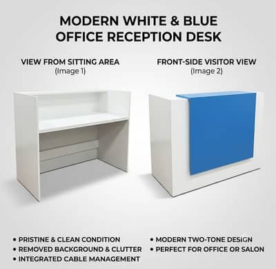 Modern White & Blue Office Reception Desk
