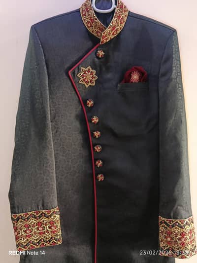 Black Wedding Sherwani with Kulla _ One Time Used