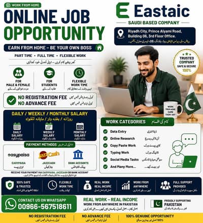 Online Work Homebased for Male and Female