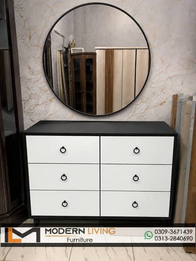 Dressing Table 6 Storage Drawers With Round Mirror