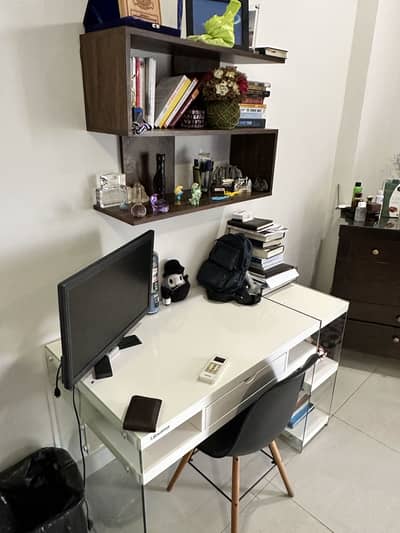 Lifewares by Interwood White Desk with BLACK CHAIR STUDY TABLE