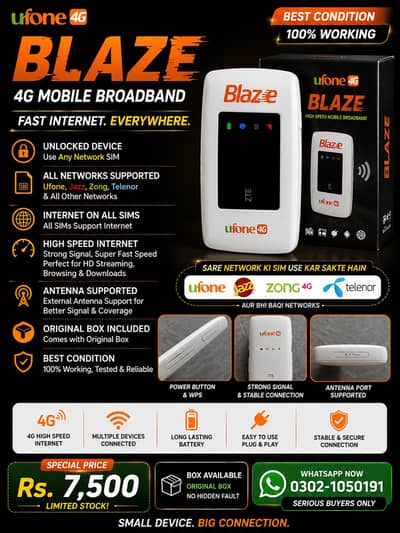 Ufone Blaze 4G Mobile Broadband WiFi Device – Unlocked Description