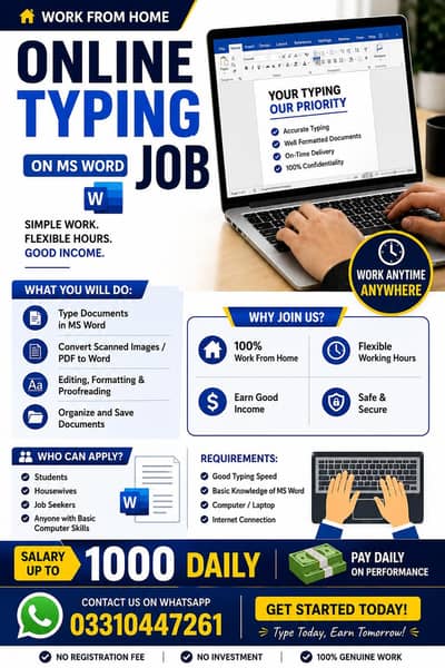Writing jobs on ms word home based job for Males and Females