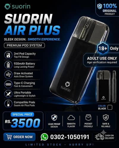 Suorin Air Plus Pod System - Original 100% Brand New (18+ Only)