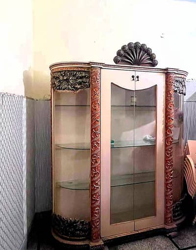 Beautiful wooden display cabinet with glass shelves