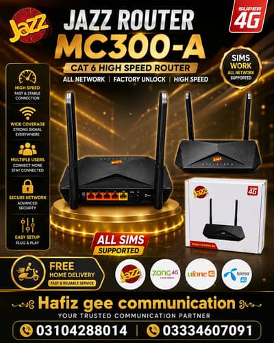 jazz zong telenor onic ufone 4G plus Router Available