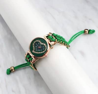 Green Braided Woman's,Watch with Rose Gold Heart Dail