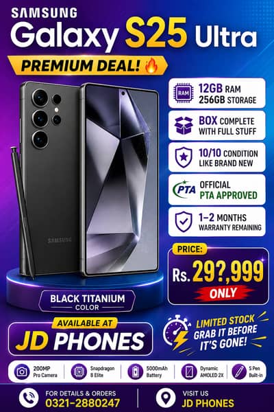 Samsung Galaxy S25 Ultra 12GB/256GB PTA Approved | Black Titanium | 1