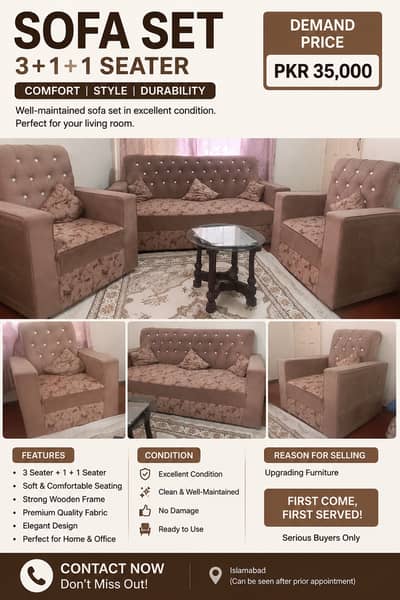 Elegant & Luxury Sofa Set – Excellent Condition | Premium Quality