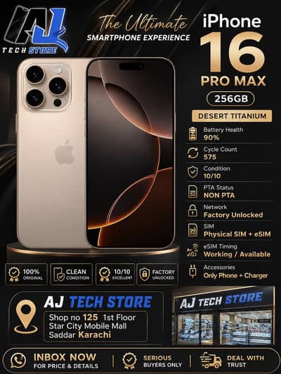 IPhone 16 Pro Max 256GB Desert Titanium | 90% | Factory Unlock | 10/10