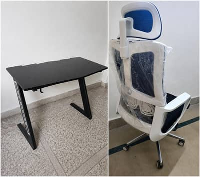 Brand New Office Chair & Sleek Black Computer Table