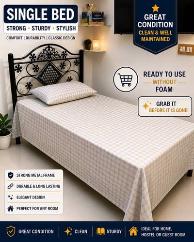Elegant Single Metal Bed | Strong & Sturdy | Great Condition