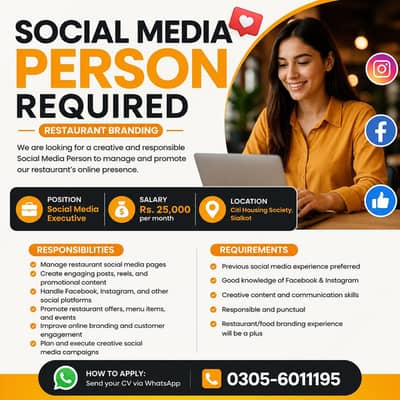 Restaurant branding Social media expert required urgent hiring