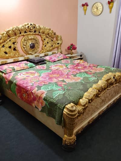 Bed set / side tables glass / dressing table / Almari / dividor wood
