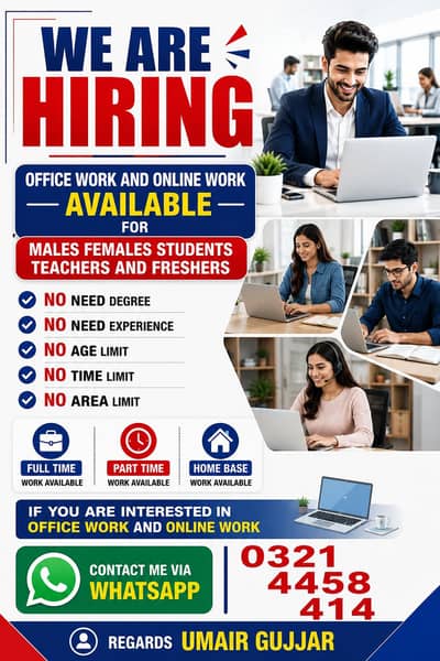 WE HIRING MALE AND FEMALES STAFF FOR OFFICE WORK