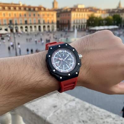 men's Red Black Rubber Strap Multi -Function watch