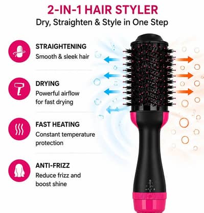 2 in 1 hot air brush  hair dryer and straightening Brush electric hair