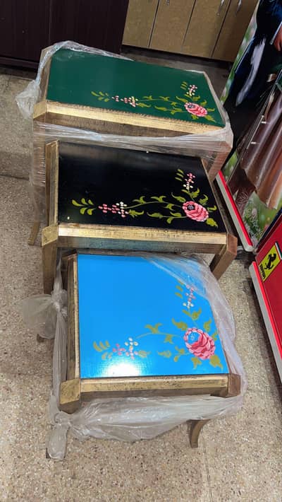 Handcrafted Wooden Nesting Tables Set of 3 – Hand Painted Design