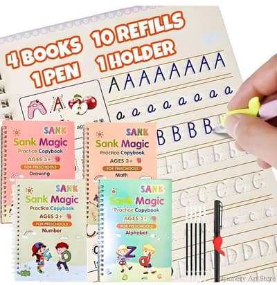 4PCS  MAGIC PRACTICE COPY BOOK SET FOR KIDS 3 PLUS WITH PEN