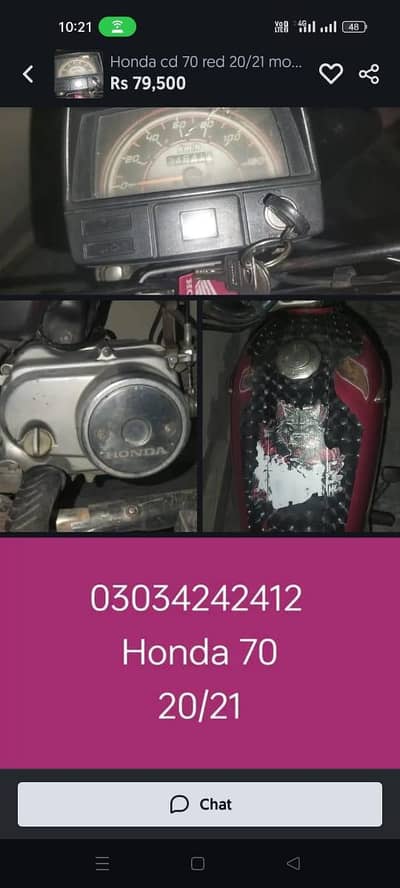 HONDA CD 70 2020/2021 red colour